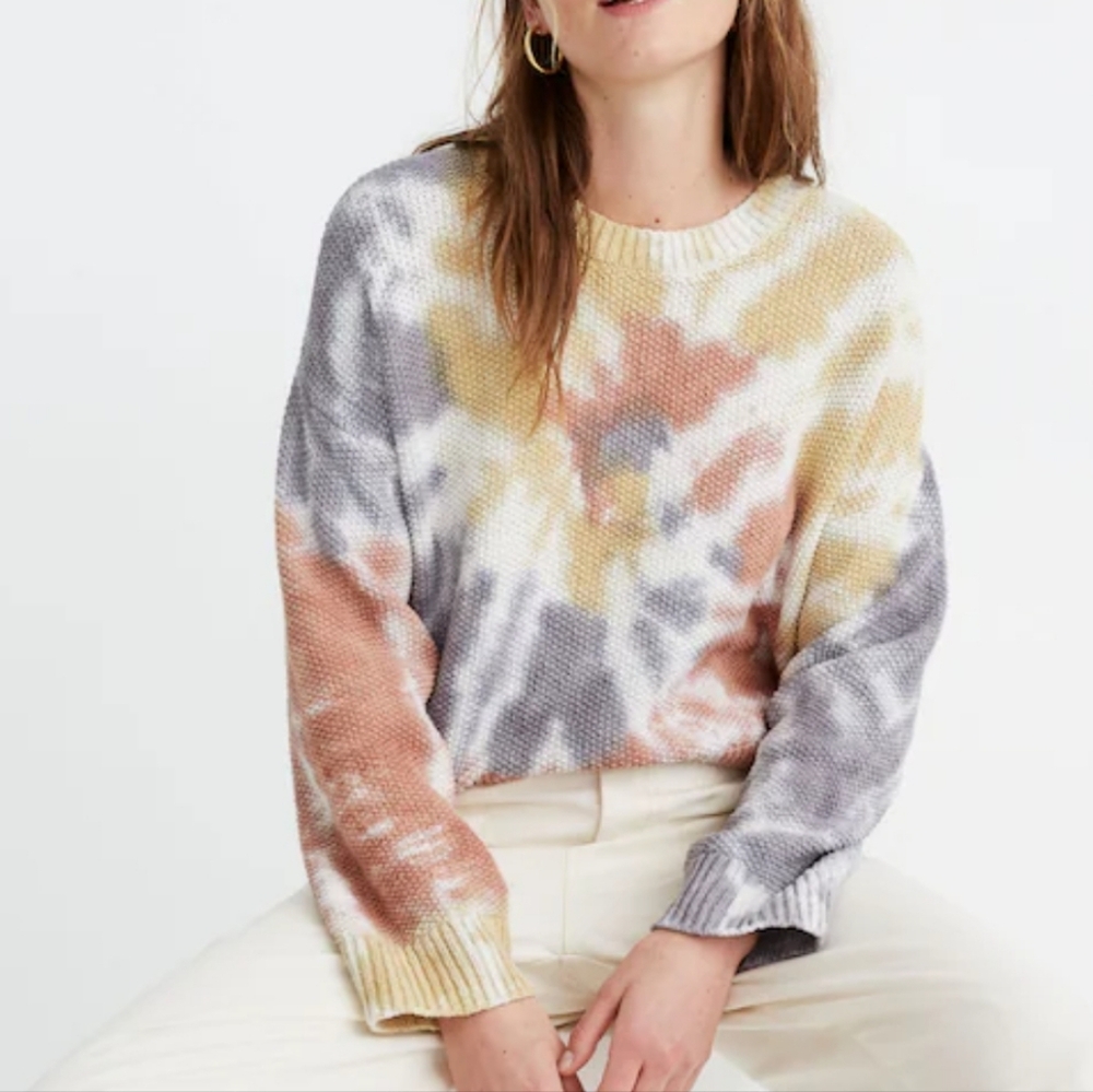Madewell Tie-Dye Crewneck Sweater in Gray, Yellow, Rust